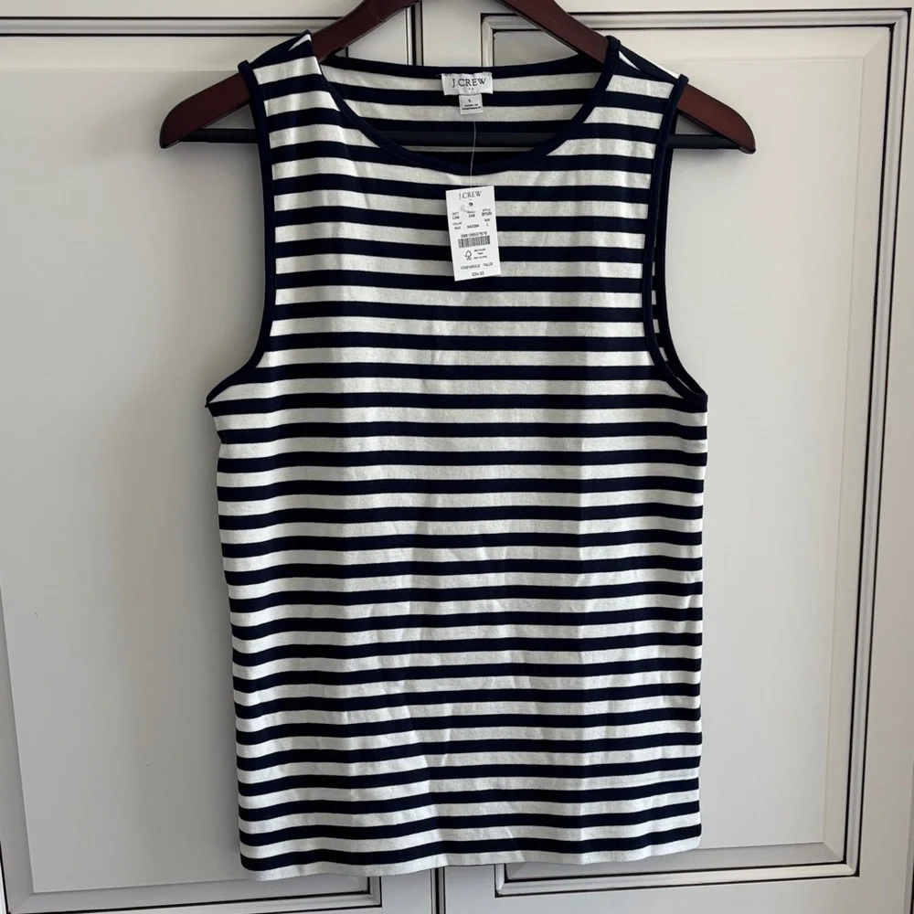 J. Crew Blue White‎ Striped Nautical Cotton Tank Top Women’s Size Large